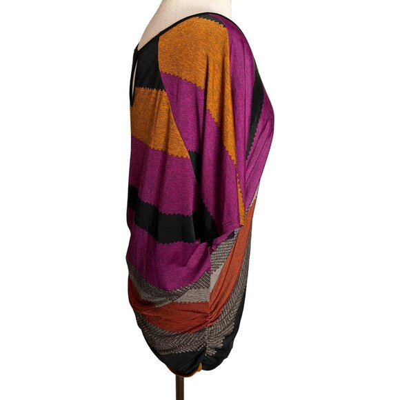 Lavish Women's Size XL Rainbow Colorful Striped Top With Side Ruching Keyhole Ba - Picture 5 of 8